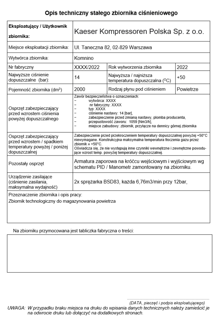 Opis techniczny zbiornika ciśnieniowego.
