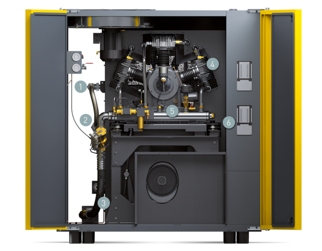 Podzespoły kompaktowej instalacji z doprężaczem-Booster serii DN C (przednia strona)